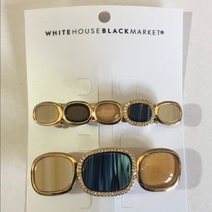 WHBM Tan, blue & pave’ hair clips set of 2